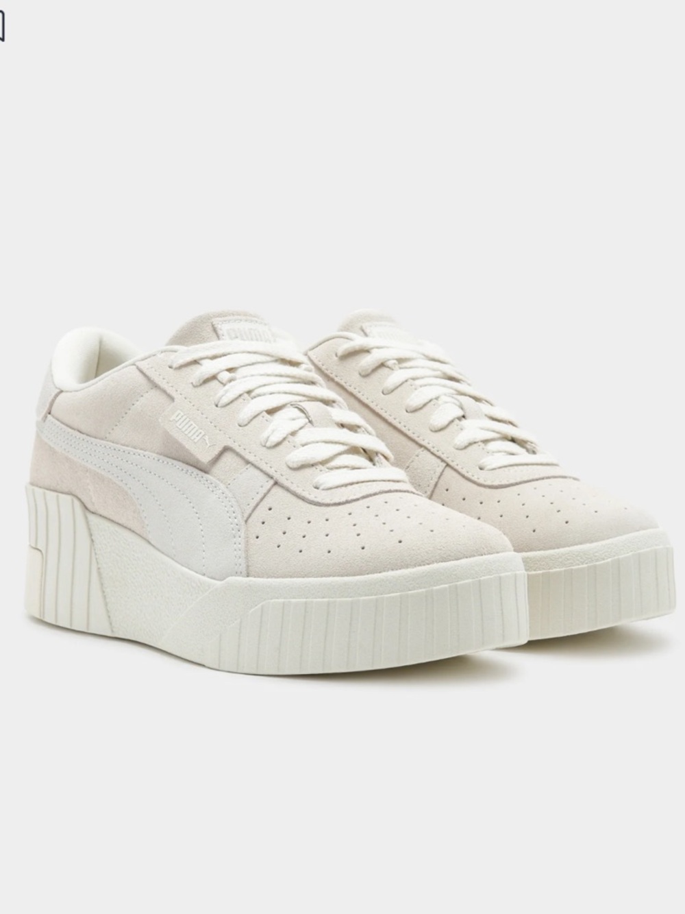 Women's Cream Platform Sneakers - Minimal Suede Lace-Up - Picture 3 of 7